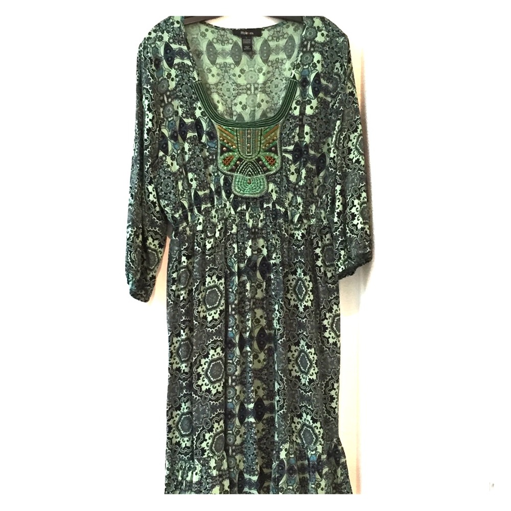 Style & Co. Boho Green Dress Lg